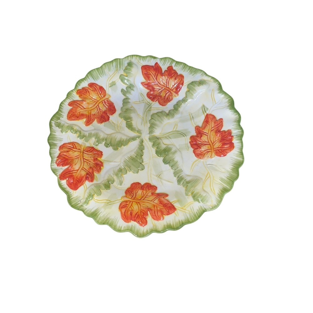 CBK Ltd‎ Hand Painted Fall Leaf Divided Serving Plate Thanksgiving